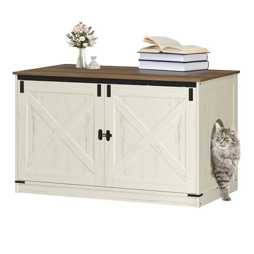 Hzuaneri Katzenklo Schrank, Katzenschrank, Katzentoilette mit Herausnehmbarer Trennwand, Katzenhaus, Umkehrbarer Eingang Links oder Rechts, als Sideboard, 100 x 55 x 60 cm, Vintagebraun-Weiß CB84714X Hzuaneri Katzenklo Schrank, Katzenschrank, Katzentoilette mit Herausnehmbarer Trennwand, Katzenhaus, Umkehrbarer Eingang Links oder Rechts, als Sideboard, 100 x 55 x 60 cm, Vintagebraun-Weiß CB84714X von Hzuaneri