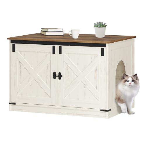 Hzuaneri Katzenklo Schrank, Katzenschrank, Katzentoilette mit Herausnehmbarer Trennwand, Katzenhaus, Umkehrbarer Eingang Links oder Rechts, als Sideboard, 80 x 50 x 54 cm, Vintagebraun-Weiß CB86614X Hzuaneri Katzenklo Schrank, Katzenschrank, Katzentoilette mit Herausnehmbarer Trennwand, Katzenhaus, Umkehrbarer Eingang Links oder Rechts, als Sideboard, 80 x 50 x 54 cm, Vintagebraun-Weiß CB86614X von Hzuaneri