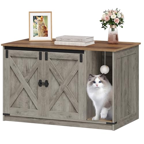 Hzuaneri Katzenschrank, Katzenklo Schrank, Versteckte Katzentoilette Kabinett Möbel mit Katzenglocke, Indoor-Katzenhaus, 100 x 55 x 63 cm, für Flur, Schlafzimmer, Vintagebraun Und Greige CB85205X Hzuaneri Katzenschrank, Katzenklo Schrank, Versteckte Katzentoilette Kabinett Möbel mit Katzenglocke, Indoor-Katzenhaus, 100 x 55 x 63 cm, für Flur, Schlafzimmer, Vintagebraun Und Greige CB85205X von Hzuaneri
