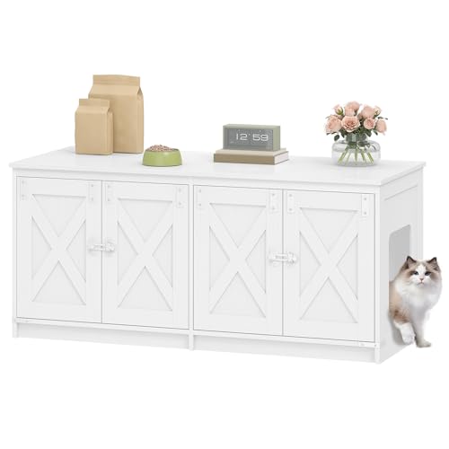 Hzuaneri Katzenschrank, Katzenklo Schrank für 2 Katzen, Versteckter Katzentoilettenschrank, Katzenhaus für den Innenbereich, Bauernhausstil, 119 x 48 x 53,5 cm, Weiß CB85313W Hzuaneri Katzenschrank, Katzenklo Schrank für 2 Katzen, Versteckter Katzentoilettenschrank, Katzenhaus für den Innenbereich, Bauernhausstil, 119 x 48 x 53,5 cm, Weiß CB85313W von Hzuaneri