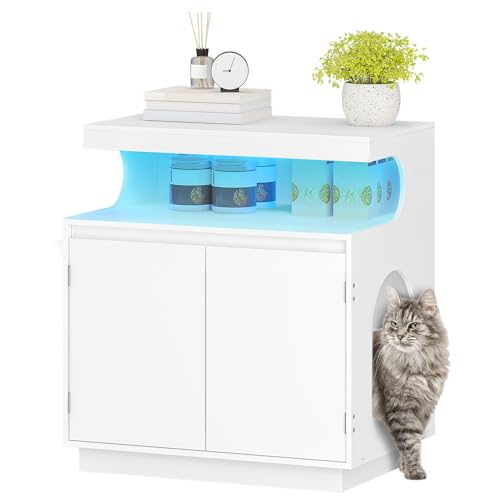 Hzuaneri Katzenschrank, Katzenklo Schrank mit Regal, Versteckte Katzentoilette für den Innenbereich mit Ferngesteuerter Lichtleiste, 68 x 48 x 74 cm, Katzenhaus für große Katzen, Weiß CB85803XEU Hzuaneri Katzenschrank, Katzenklo Schrank mit Regal, Versteckte Katzentoilette für den Innenbereich mit Ferngesteuerter Lichtleiste, 68 x 48 x 74 cm, Katzenhaus für große Katzen, Weiß CB85803XEU von Hzuaneri