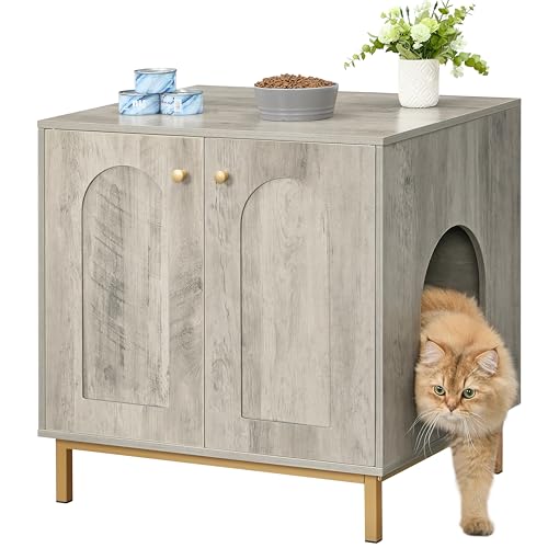 Hzuaneri Katzenschrank, Katzentoilette, Katzenklo Schrank, Katzenhaus mit Tür, Hölzerner Beistelltisch für das Haustierhaus, 50 x 60 x 61 cm, Stabile Katzenschrank, Greige und Gold CB81205G Hzuaneri Katzenschrank, Katzentoilette, Katzenklo Schrank, Katzenhaus mit Tür, Hölzerner Beistelltisch für das Haustierhaus, 50 x 60 x 61 cm, Stabile Katzenschrank, Greige und Gold CB81205G von Hzuaneri