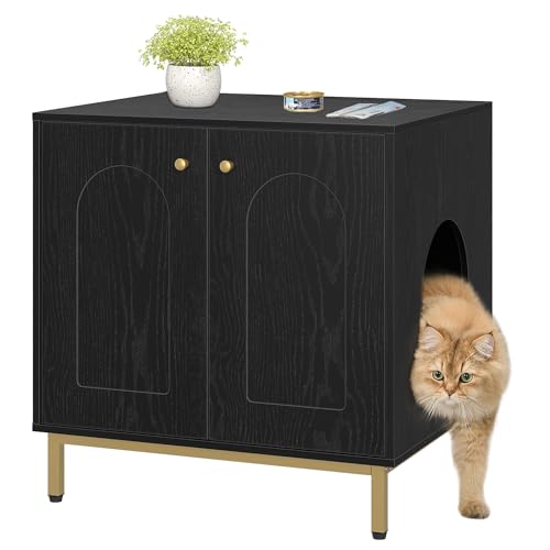 Hzuaneri Katzenschrank, Katzentoilette, Katzenklo Schrank, Katzenhaus mit Tür, Hölzerner Beistelltisch für das Haustierhaus, 50 x 60 x 61 cm, Stabile Katzenschrank, Schwarz und Gold CB81204G Hzuaneri Katzenschrank, Katzentoilette, Katzenklo Schrank, Katzenhaus mit Tür, Hölzerner Beistelltisch für das Haustierhaus, 50 x 60 x 61 cm, Stabile Katzenschrank, Schwarz und Gold CB81204G von Hzuaneri
