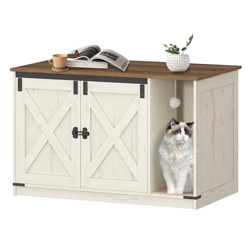 Hzuaneri Katzenschrank, Katzentoilette, Katzenklo Schrank, Versteckte Katzentoilette Kabinett Möbel mit Katzenglocke, 100 x 55 x 63 cm, für Flur, Schlafzimmer, Vintagebraun-Weiß CB85214X Hzuaneri Katzenschrank, Katzentoilette, Katzenklo Schrank, Versteckte Katzentoilette Kabinett Möbel mit Katzenglocke, 100 x 55 x 63 cm, für Flur, Schlafzimmer, Vintagebraun-Weiß CB85214X von Hzuaneri