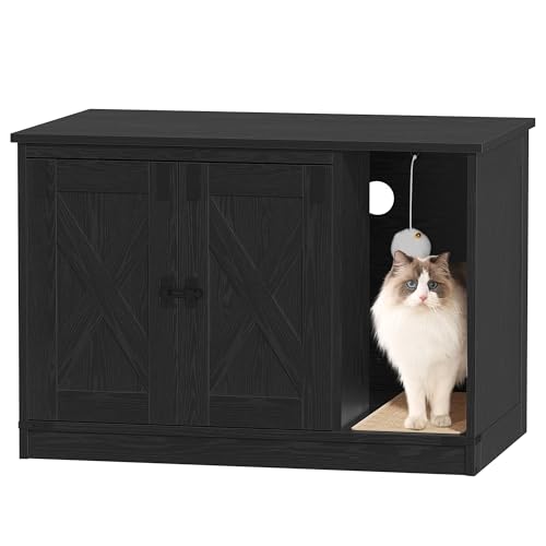 Hzuaneri Katzenschrank, Katzentoilette, Katzenklo Schrank, Versteckte Katzentoilette Kabinett Möbel mit Katzenglocke, Indoor-Katzenhaus, 80 x 50 x 53 cm, für Flur, Schlafzimmer, Schwarz CB82404X von Hzuaneri