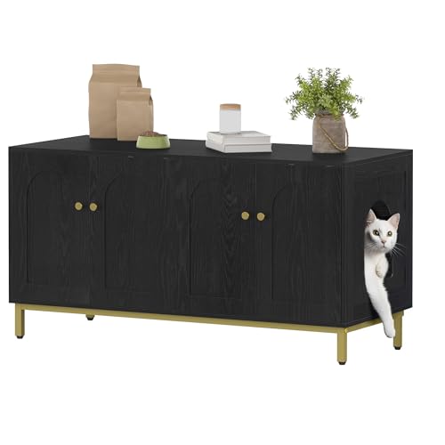 Hzuaneri Katzenschrank für 2 Katzen, 119cm Versteckte Katzentoilettenmöbel, Hölzernes Haustierhaus, Aufbewahrungsschrankbank, Passend für die Meisten Katzentoilettenkä, Schwarz und Gold CB82304A Hzuaneri Katzenschrank für 2 Katzen, 119cm Versteckte Katzentoilettenmöbel, Hölzernes Haustierhaus, Aufbewahrungsschrankbank, Passend für die Meisten Katzentoilettenkä, Schwarz und Gold CB82304A von Hzuaneri