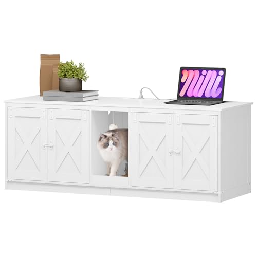 Hzuaneri Katzenschrank mit USB-Anschlüssen und Steckdosen, Katzenklo Schrank, 140 cm Verstecktes Katzentoilette für 2 Katzen, Katzenhaus für den Innenbereich mit Katzenglocke, Weiß CB82513WEU Hzuaneri Katzenschrank mit USB-Anschlüssen und Steckdosen, Katzenklo Schrank, 140 cm Verstecktes Katzentoilette für 2 Katzen, Katzenhaus für den Innenbereich mit Katzenglocke, Weiß CB82513WEU von Hzuaneri