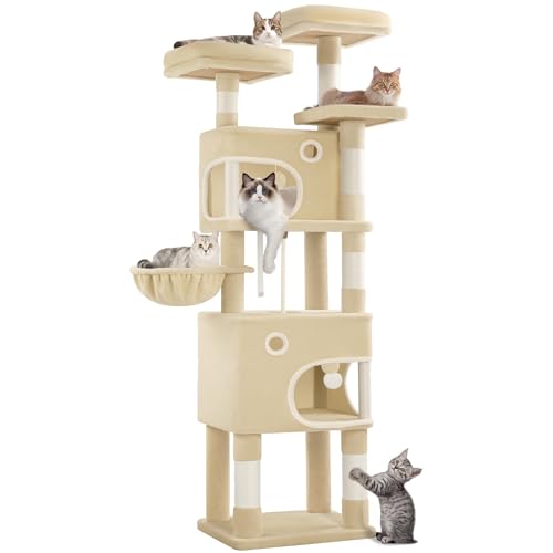 Hzuaneri Kratzbaum, 180 cm Katzenbaum mit 8 Kratzsäulen, 3 Plattformen, 2 Höhlen, Korb, Plüschbälle, Sisalseil, Geeignet für Katzen Verschiedener Größen, Beige MS18018YL Hzuaneri Kratzbaum, 180 cm Katzenbaum mit 8 Kratzsäulen, 3 Plattformen, 2 Höhlen, Korb, Plüschbälle, Sisalseil, Geeignet für Katzen Verschiedener Größen, Beige MS18018YL von Hzuaneri
