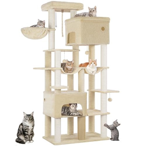 Hzuaneri Kratzbaum, 200cm XXL Kratzbaum mit 10 Kratzsäulen, 2 Höhlen, 2 Hängematten, große Plattform, Katzenbürsten, Korb,Schwerer Katzenbaum für Maine Coon, große Katzen, Beige MS20018YL Hzuaneri Kratzbaum, 200cm XXL Kratzbaum mit 10 Kratzsäulen, 2 Höhlen, 2 Hängematten, große Plattform, Katzenbürsten, Korb,Schwerer Katzenbaum für Maine Coon, große Katzen, Beige MS20018YL von Hzuaneri