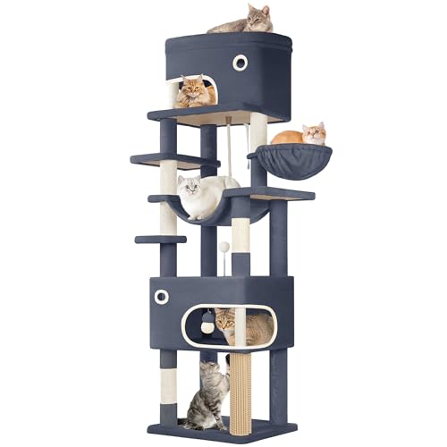 Hzuaneri Kratzbaum, 203 cm Katzenbaum mit großer Plattform, 2 Höhlen, 7 Kratzsäulen, Pompons, Liegemulden, Hängematte, Geeignet für alle Katzenrassen, Dunkelgrau MS20318SG Hzuaneri Kratzbaum, 203 cm Katzenbaum mit großer Plattform, 2 Höhlen, 7 Kratzsäulen, Pompons, Liegemulden, Hängematte, Geeignet für alle Katzenrassen, Dunkelgrau MS20318SG von Hzuaneri