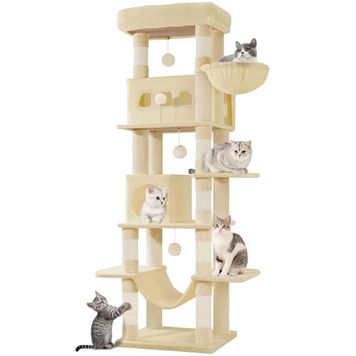 Hzuaneri Kratzbaum groß, 170 cm hoch, Katzenbaum, mit 8 Kratzbäume, 2 Höhlen, groß Plattformen, Waschbare Matte, Hängematte, Plüschbälle, mehrstöckiger katzenkratzbaum, Beige MS17018YL Hzuaneri Kratzbaum groß, 170 cm hoch, Katzenbaum, mit 8 Kratzbäume, 2 Höhlen, groß Plattformen, Waschbare Matte, Hängematte, Plüschbälle, mehrstöckiger katzenkratzbaum, Beige MS17018YL von Hzuaneri