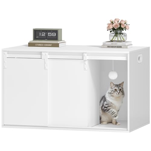 Hzuaneri katzenklo Schrank, Katzenschrank, geschlossene Katzentoilette, Katzenhaus mit Separater Trennwand und Schiebetüren, Plüschbälle, 85 x 50 x 50 cm, als Beistelltisch, Weiß CB86303W Hzuaneri katzenklo Schrank, Katzenschrank, geschlossene Katzentoilette, Katzenhaus mit Separater Trennwand und Schiebetüren, Plüschbälle, 85 x 50 x 50 cm, als Beistelltisch, Weiß CB86303W von Hzuaneri