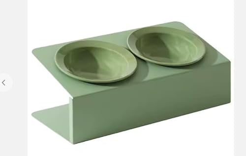 I INIADA® Doppelter erhöhter Futternapf für Katzen und Futternapf für kleine Hunde, ergonomisches Design 15°, rutschfeste Schüsseln, moderne Katzenteller (grün) von I INIADA