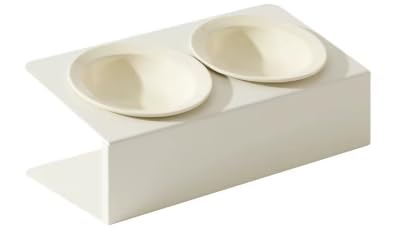 I INIADA® Doppelter erhöhter Futternapf für Katzen und Futternapf für kleine Hunde, ergonomisches Design 15°, rutschfeste Schüsseln, moderne Katzenteller (weiß) von I INIADA