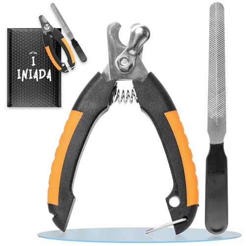 I INIADA® Katzennagelknipser aus Edelstahl + Feile für die Endbearbeitung, Hundenagelknipser mit Sicherheitsstopper, ideal für alle Arten von Haustieren, groß und klein, Schwarz/Orange (Mittel)) von I INIADA