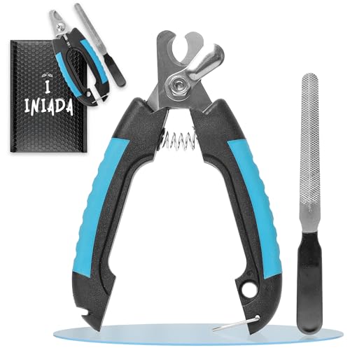 I INIADA® Katzennagelknipser aus Edelstahl + Feile für die Endbearbeitung – Hunde-Nagelknipser mit Sicherheitsstopp – ideal für alle Arten von Haustieren, groß und klein, Schwarz/Blau (groß)) von I INIADA