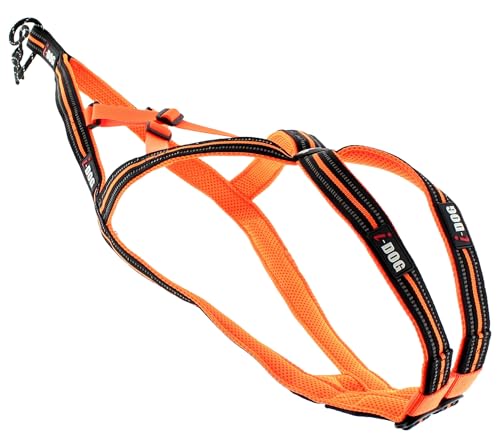 Sport-Hundegeschirr X-Back One Orange, Hals und Rücken verstellbar für CANOCROSS, die Marke I-DOG ist eine französische Marke. (4XS) von I-dog