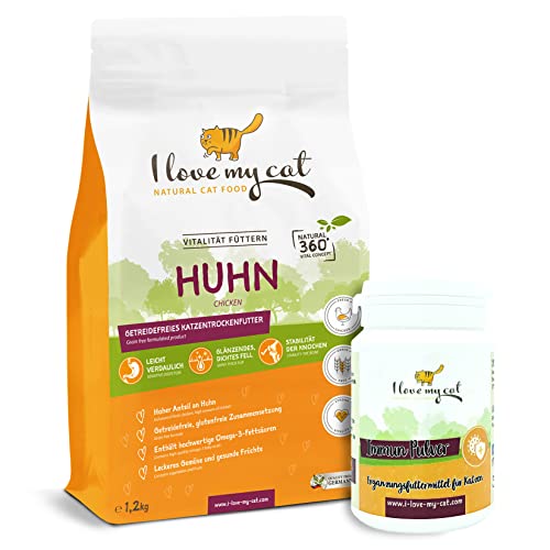 I Love My Cat Futterset für Katzen zur Stärkung der Abwehrkräfte Trockenfutter für Katzen mit Huhn 1,2 kg Immun Pulver von I Love My cat - 35g von I love my cat NATURAL CAT FOOD