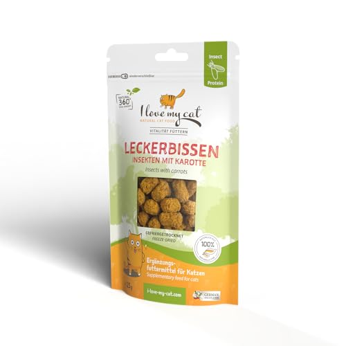 I Love My cat Hypoallergene getreidefreie Freeze-Snack für Katzen mit Insekten und Karotte (gefriergetrocknet) mit hoher Verdaulichkeit ohne tierische Nebenerzeugnisse 25 g von I love my cat NATURAL CAT FOOD