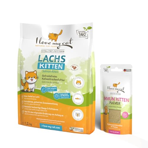 I Love My Cat Sparset zur natürlichen Unterstützung der physiologischen Funktion des Immunsystems von Kätzchen: Trockenfutter mit Lachs und Immun Kitten Pulver I Love My Cat Sparset zur natürlichen Unterstützung der physiologischen Funktion des Immunsystems von Kätzchen: Trockenfutter mit Lachs und Immun Kitten Pulver von I love my cat