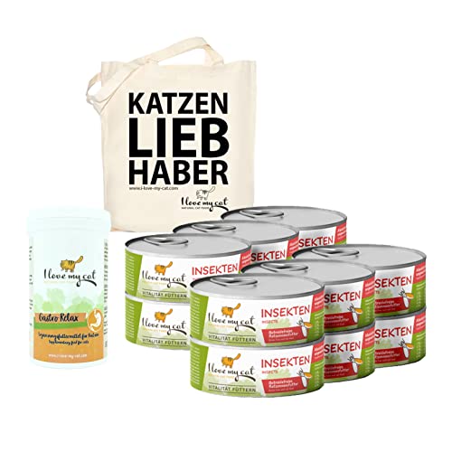 I love my cat Futterset für Katzen mit Durchfall Hypoallergenes Getreidefreies Nassfutter mit Insekten und Nahrungsergänzung Gastro Relax ohne künstliche Inhaltsstoffe 680 g von I love my cat