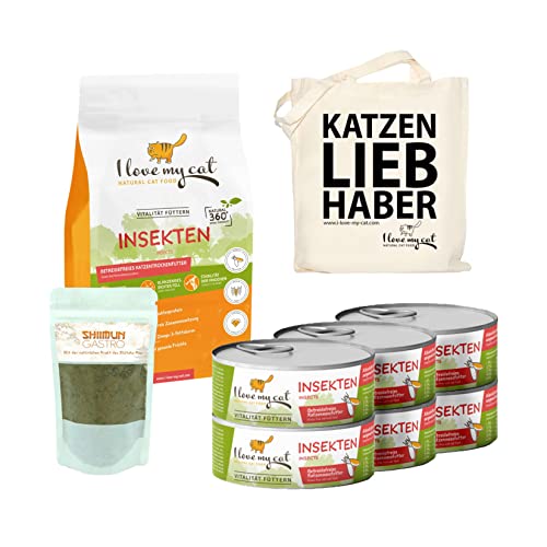 I love my cat Futterset für Katzen mit Magenschleimhautentzündung Trockenfutter und Nassfutter mit Insekten und Nahrungsergänzung Shiimun Gastro 1,85 kg von I love my cat