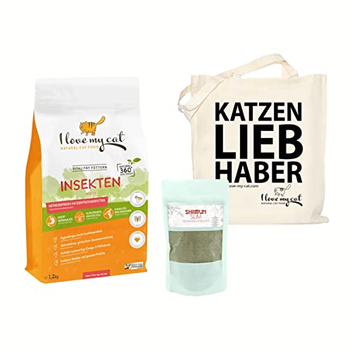 I love my cat Futterset mit Getreidefreies Trockenfutter mit Insekten für Übergewichtige Ernährungssensible und Nahrungsergänzungs mit Shiitake 1,35 kg von I love my cat