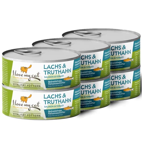 I love my cat Katzenfutter Nass mit mit Lachs und Truthahn Frei von Getreide und Anderen Ungeeigneten Inhaltsstoffen Enthält Natürliche Zutaten für Eine Ausgewogene Fütterung 6x100g von I love my cat