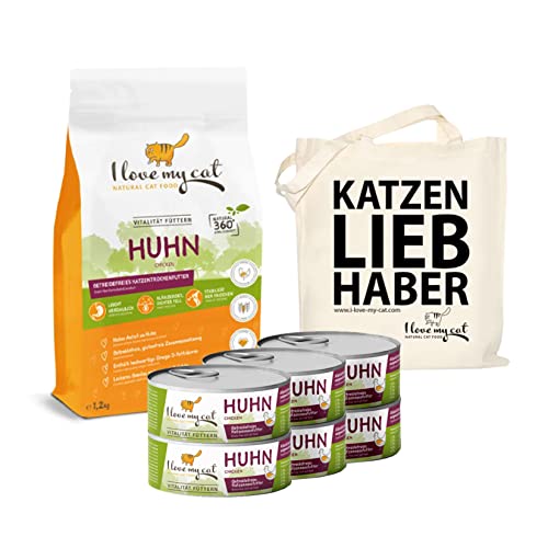 I love my cat Set Hypoallergenes Getreidefreies Trockenfutter und Katzenfutter Nass mit Huhn ohne künstliche Inhaltsstoffe mit hoher Verdaulichkeit 1,80 kg von I love my cat