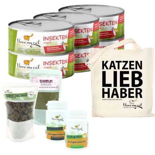 I Love My cat Sparset für Burma-Katze Getreidefreies Nassfutter 6 x 100 g und Soft-Snacks mit Insekten 50 g Nahrungsergänzung mit Shiitake 50 g und Pflege Zahn 35 g und Nieren 35 g von I love my cat NATURAL CAT FOOD