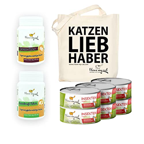 I love my cat Sparset für Ernährungssensible Katzen Getreidefreies Trockenfutter und Nassfutter mit Insektenprotein und Nahrungsergänzung für Nieren und Immunität 1,87 kg von I love my cat