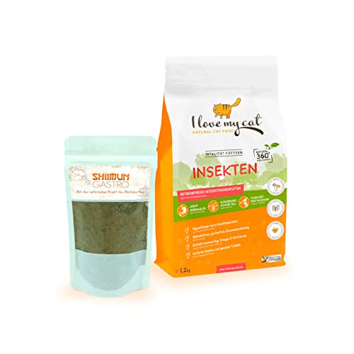 I love my cat Sparset für Katzen mit Pankreatitis Getreidefreies Trockenfutter mit Insektenprotein und Nahrungsergänzung Shiimun Gastro mit Shiitake 1,28 kg von I love my cat