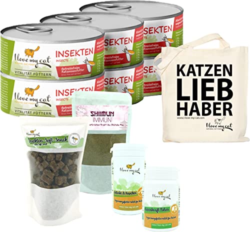 I love my cat Sparset für Maine Coon Getreidefreies Nassfutter und Soft-Snacks mit Insekten Nahrungsergänzung mit Shiitake und Pflege Nieren und Gelenke 0,835 kg von I love my cat