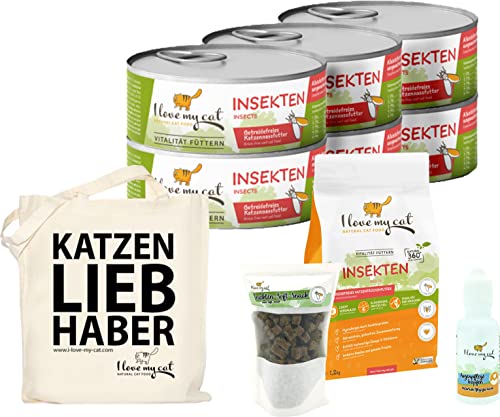 I love my cat Sparset für Perserkatze Hochwertige Getreidefreies Nassfutter und Trockenfutter und Soft-Snacks mit Insekten und Pflege Augenpflege 1,98 kg von I love my cat