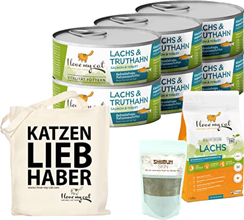 I love my cat Sparset für Ragdoll Hochwertige Getreidefreies Nassfutter und Trockenfutter mit Lachs und Truthahn Nahrungsergänzung mit Shiitake 1,95 kg von I love my cat