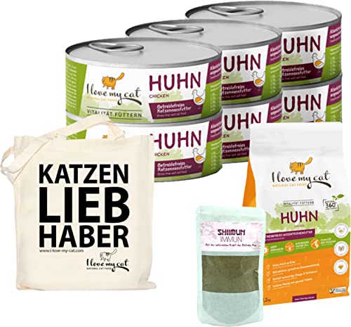 I love my cat Sparset für Savannah Katzen Hochwertiges Getreidefreies Trockenfutter und Nassfutter mit Huhn glutenfreie Nahrungsergänzung mit Shiitake 1,95 kg von I love my cat