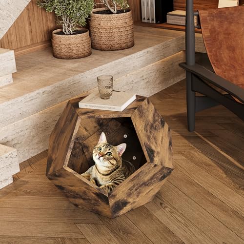 66 cm Haustiermöbel-Beistelltisch – Katzentransportbox & Versteck – Multifunktionaler MDF-Tisch für Katzen, Sofa-Beistelltisch & Pflanzkasten (Antikbraun) von I0I&I0I