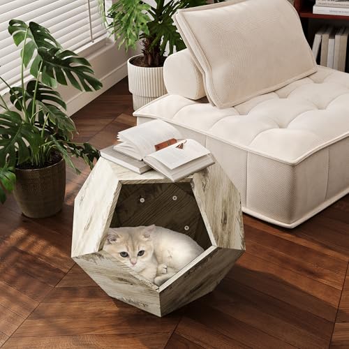 66 cm Haustiermöbel-Beistelltisch – Katzentransportbox & Versteck – Multifunktionaler MDF-Tisch für Katzen, Sofa-Beistelltisch & Pflanzkasten (Weißeiche) von I0I&I0I