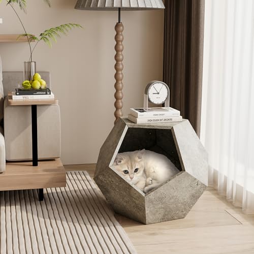 66 cm Haustiermöbel-Beistelltisch – Katzentransportbox & Versteck – Multifunktionaler MDF-Tisch für Katzen, Sofa-Beistelltisch & Pflanzkasten (Zementgrau) von I0I&I0I