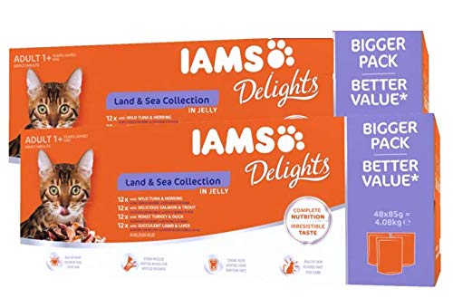 IAMS Delights Nassfutter für Katzen – Land & Sea Collection in Jelly (Mega-Pack: 96 x 85 g) von IAMS Delights