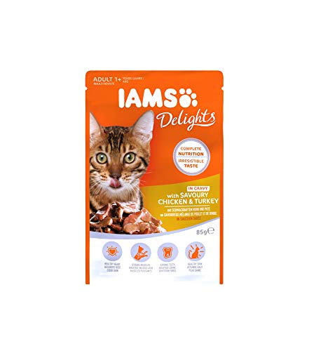 Iams Delights Adult Huhn & Pute (Probiergröße Nassfutter für Erwachsene Katzen), Einzelbeutel (1 x 85 g) von IAMS