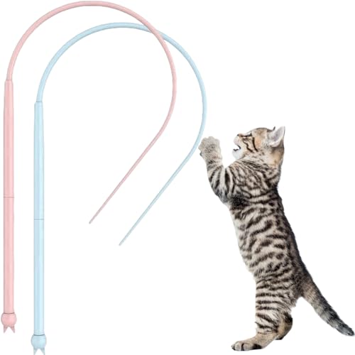 IATAHI Katzenangel Stabil,2pcs Katzenangel Lang,Silikon Maus Schwanz Katze Spielzeug,Twiggle Tail Katzenspielzeug für Indoor-Katzenspielübungen,Tragbares Haustierspielzeug Zum Erkunden von IATAHI