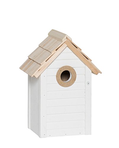Vogelhaus weiß m/naturfarbigem Dach Loch Ø:32 mm, Reinigungsklappe auf der Seite Vogelhaus weiß m/naturfarbigem Dach Loch Ø:32 mm, Reinigungsklappe auf der Seite von IB Laursen