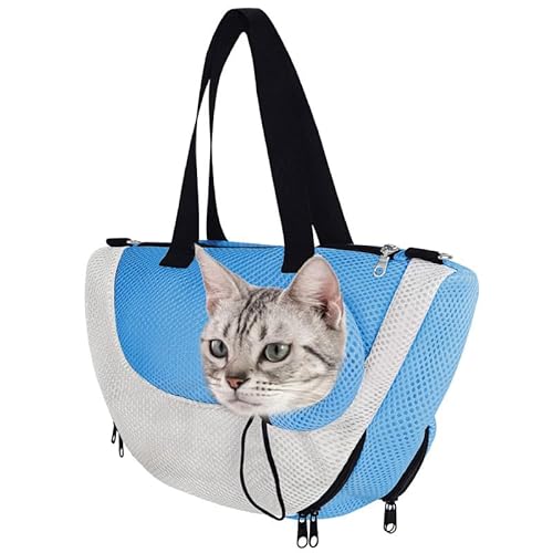 IBLUELOVER Katze Bad Tasche Hunde Katzen Haustier Pflegetasche Zum Nagelschneiden Baden Ausgehen Waschen Ohren Augenpflege atmungsaktiv Einstellbar Netz Tasche Komfortable Rückhaltetasche von IBLUELOVER