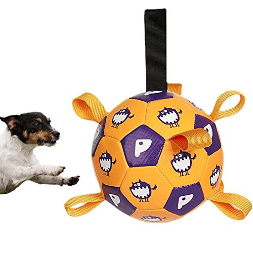IBUGER Hund Fußball Spielzeug,Interaktives Apportierspielzeug für Hunde mit Riemen - 15 cm Hundebälle Bissfestes Spielzeug für mittelgroße bis große Hunde Training, Kauen, Spielen von IBUGER