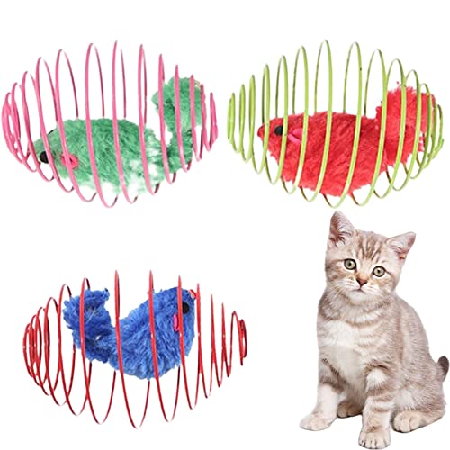 IBUGER Katzenspielzeug - 3 Bunte Spiralfedern für Hauskatzen | Käfigmäuse, die Drahtkäfig Rollen, ziehen Katzen an, um interaktives Spielzeug für Katzen und Kätzchen zu Schlagen, zu beißen, zu jagen von IBUGER