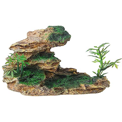 IBWell Aquarium Ornament Felshöhle Landschaft Künstlicher Bergblick Stein mit Moosbaum Aquarium Dekoration (#Hill B) von IBWell