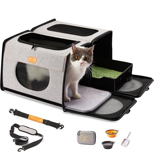 Große Katzentragetasche, Reise-Haustier-Tragetasche, zusammenklappbare Hundebox, eine für Katzenklo und weichen Katzenkäfig, 2-in-1-Doppel-Tragetasche (Stil 2) von IC ICREATE.X