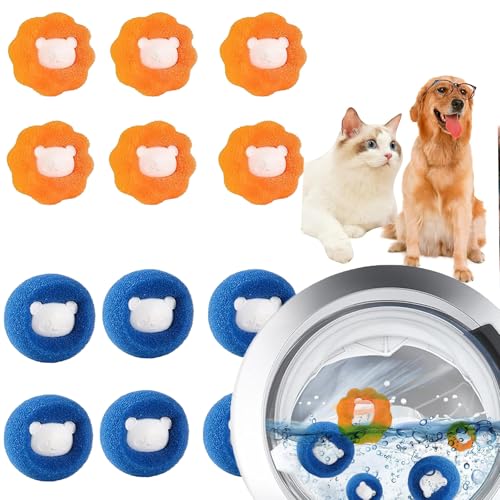 12 Stücke Tierhaarentferner Waschmaschine,Fusselbälle Waschmaschine Wiederverwendbar, Blau&Orange Haarfänger für Waschmaschine (Austauschbar verwendet) von ICED PIXEL