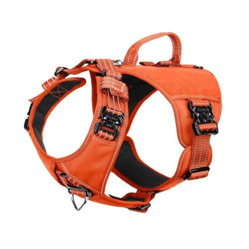 ICEFANG GN8 Schnellbewegliches taktisches Hundegeschirr mit Griff, reflektierende Haustierweste, kein Ziehen, 5-Punkt verstellbar, Klettverschluss für Patch (groß (1 Stück), Elite Orange) von ICEFANG